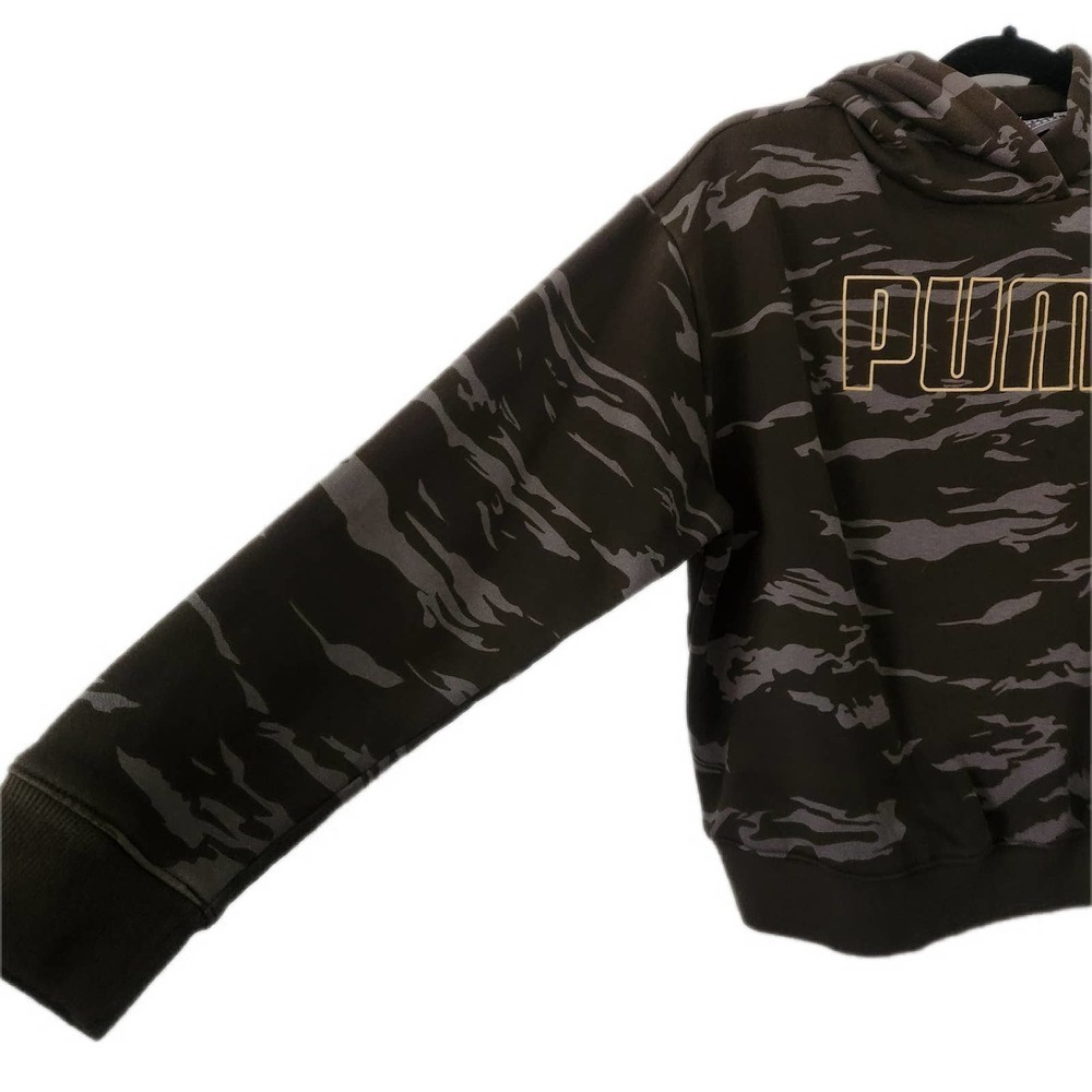 PUMA Cropped Hoodie Camo Womens XS Sweatshirt Relaxed Fit Green Hooded - Picture 4 of 7